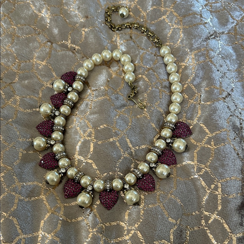 Pearl and Burgundy Crystal Teardrop Statement Necklace